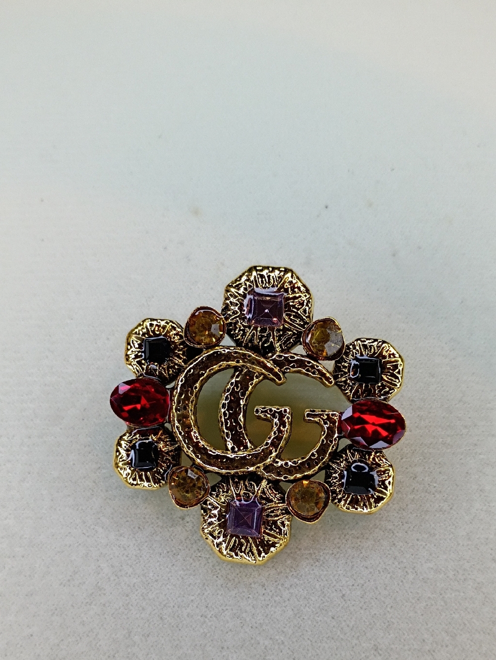 New Gold-Tone Crystal Brooch with Red, Yellow and Purple Stones Fashion Jewelry - Picture 3 of 5